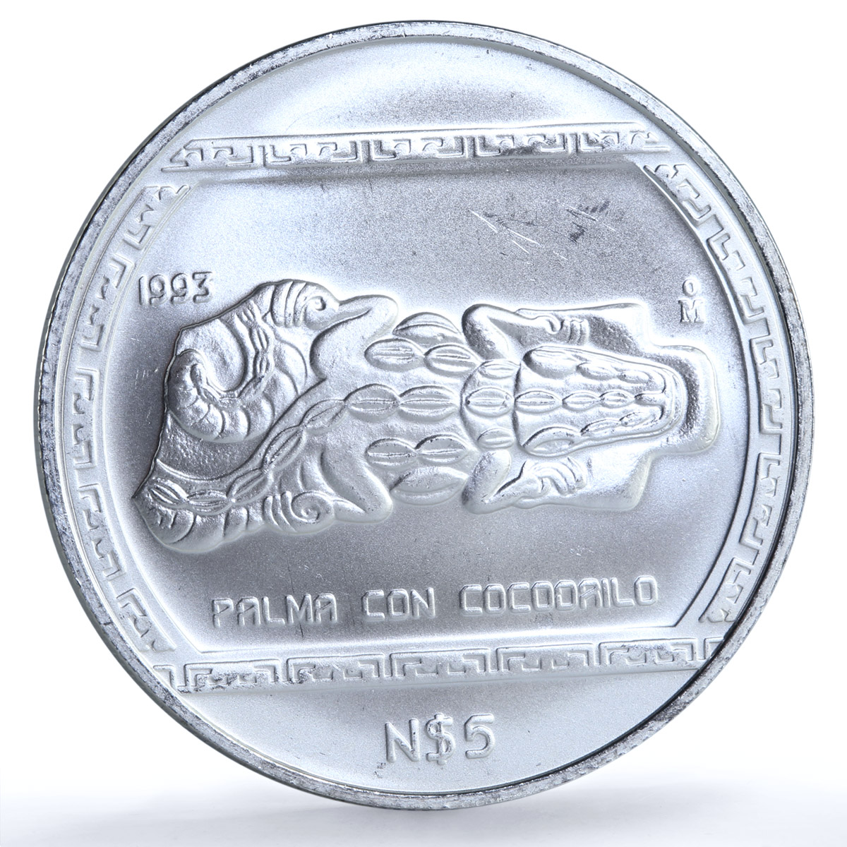 Mexico 5 pesos Palma Con Cocodrilo KM-582 Precolombina Veracruz silver coin 1993