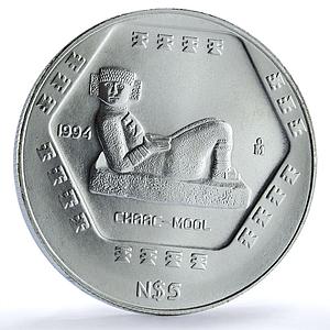 Mexico 5 pesos Chaac Mool KM-574 Precolombina Maya silver coin 1994