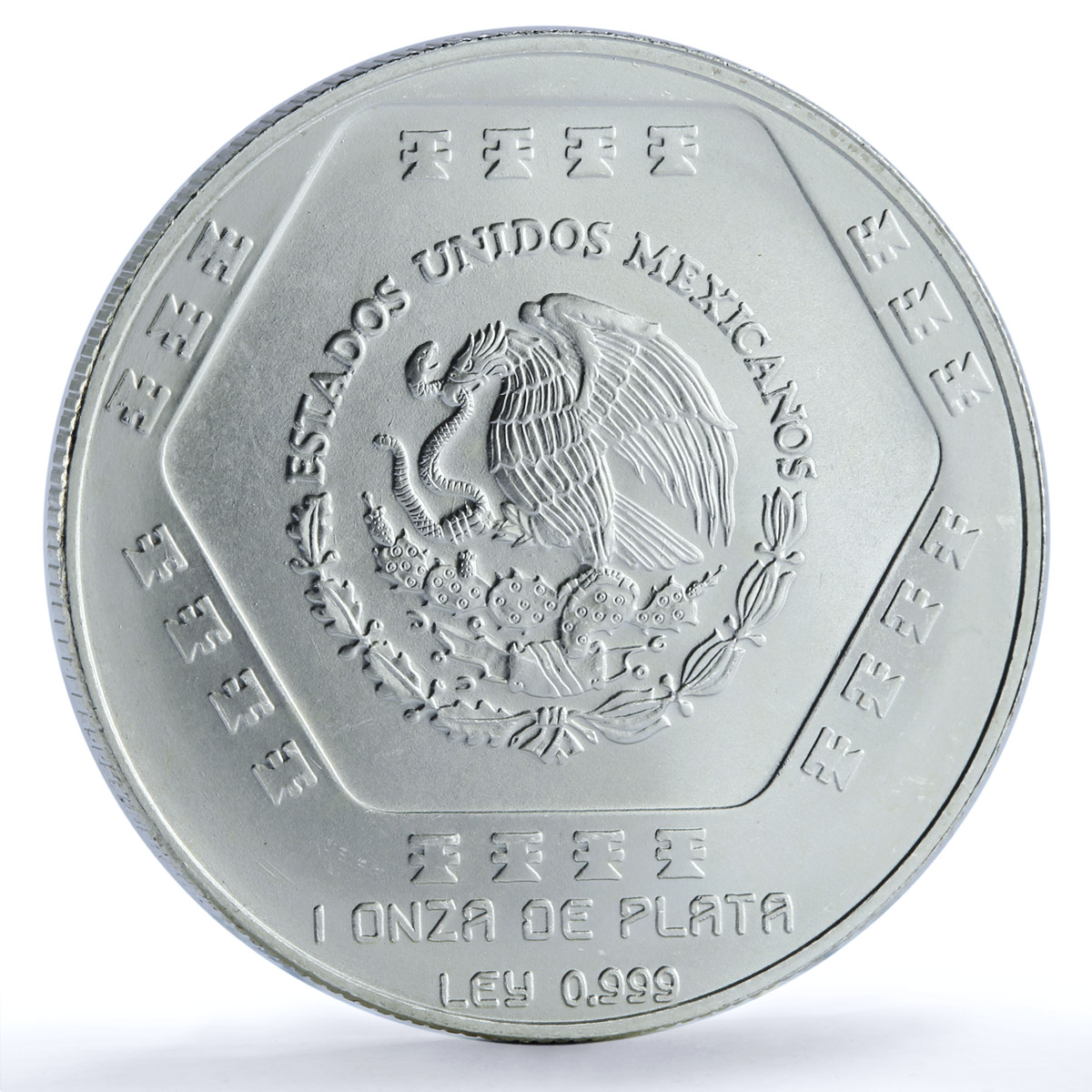 Mexico 5 pesos Chaac Mool KM-574 Precolombina Maya silver coin 1994