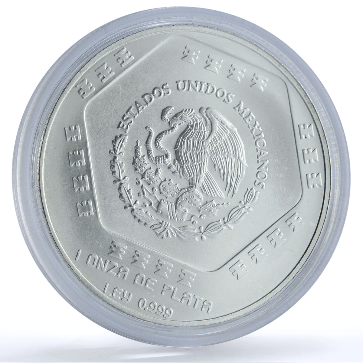 Mexico 5 pesos Chaac Mool KM-574 Precolombina Maya silver coin 1994