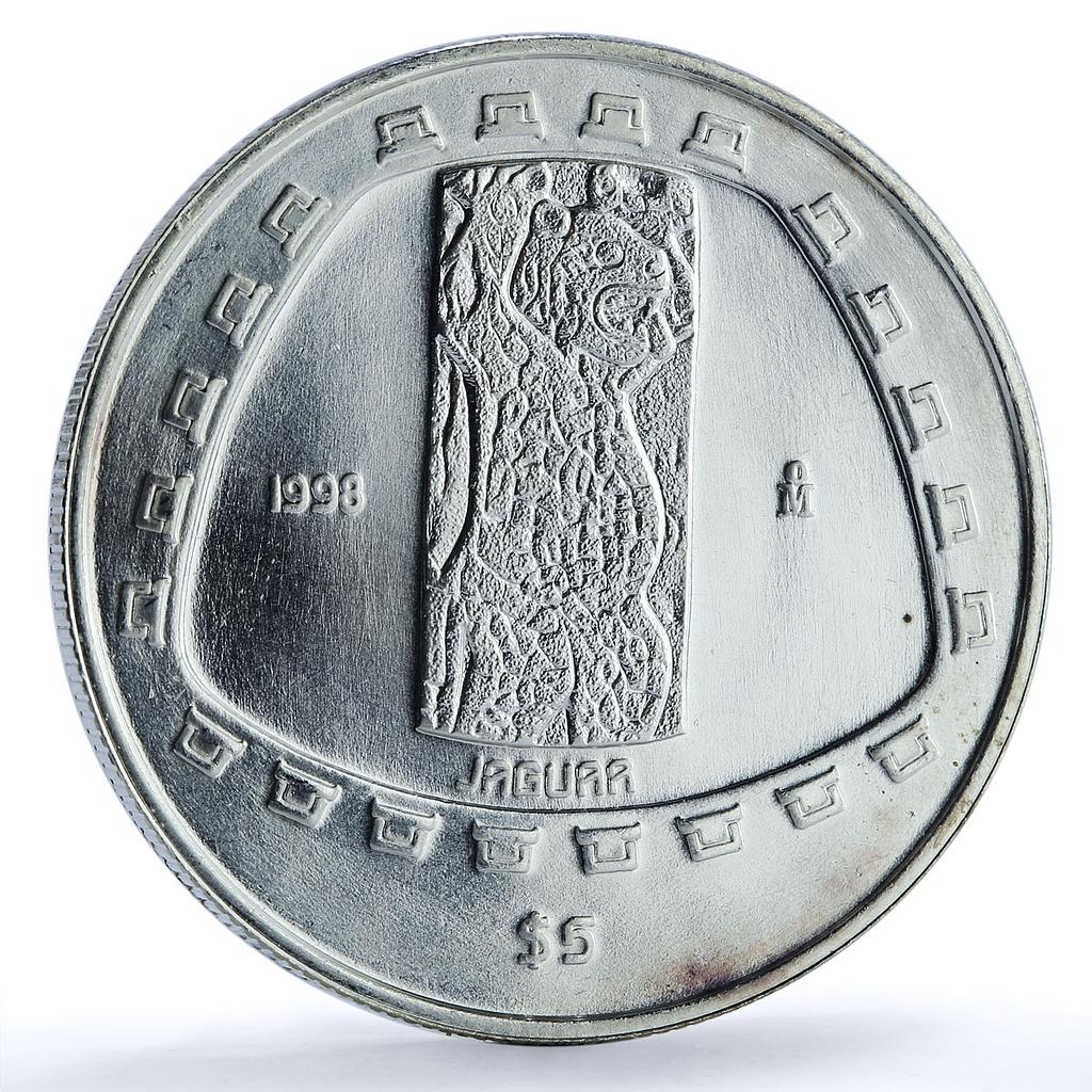 Mexico 5 pesos Jaguar Carving KM-663 Precolombina Toltec silver coin 1998