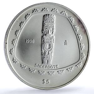 Mexico 5 pesos Sacerdote KM-664 Precolombina Toltec silver coin 1998