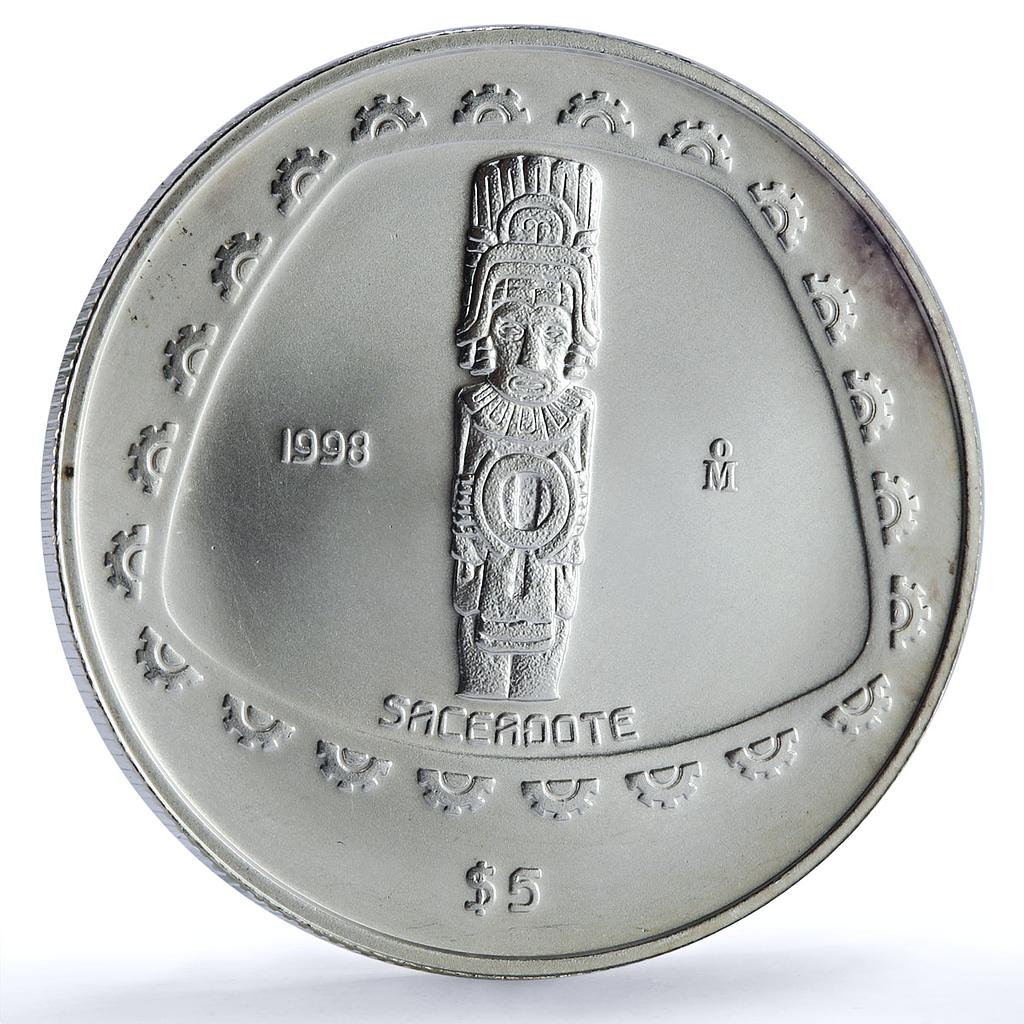 Mexico 5 pesos Sacerdote KM-664 Precolombina Toltec silver coin 1998