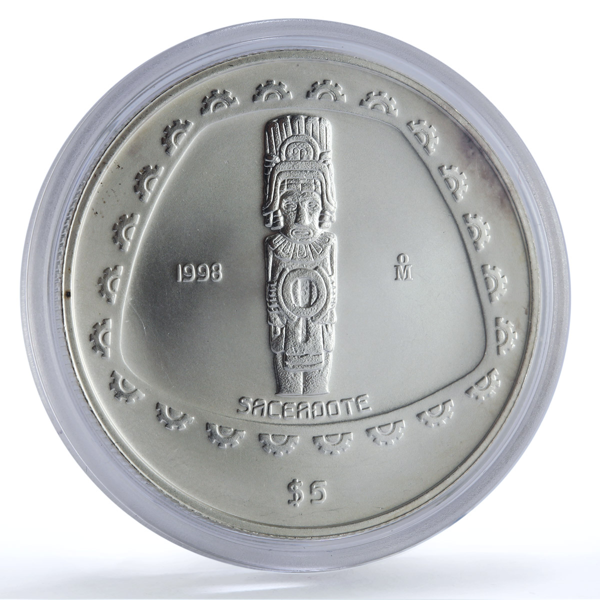 Mexico 5 pesos Sacerdote KM-664 Precolombina Toltec silver coin 1998