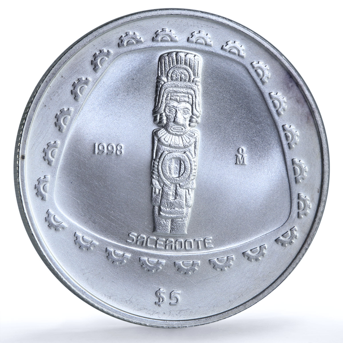 Mexico 5 pesos Sacerdote KM-664 Precolombina Toltec silver coin 1998