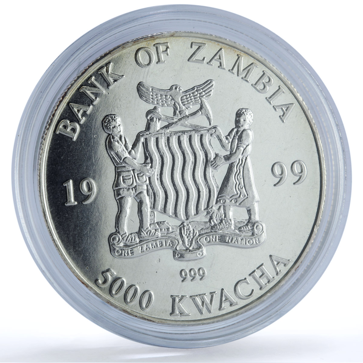 Zambia 5000 kwacha Elephant KM-73 African Wildlife Fauna silver coin 1999