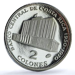 Costa Rica 2 colones Central Bank KM-190 Building proof silver coin 1970