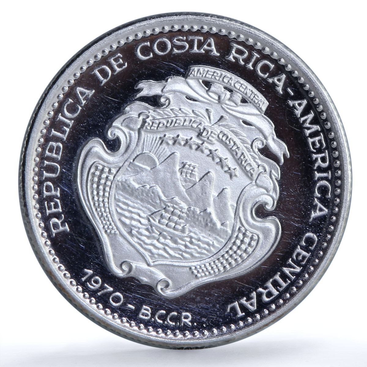Costa Rica 2 colones Central Bank KM-190 Building proof silver coin 1970