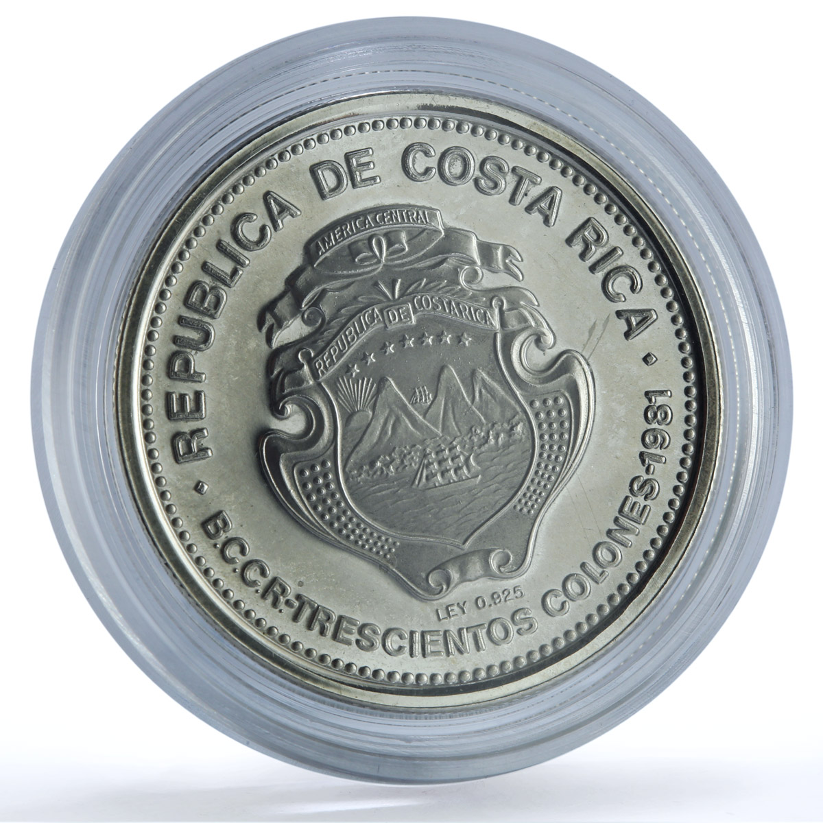 Costa Rica 300 colones Santamaria KM-207 History Anniversary silver coin 1981