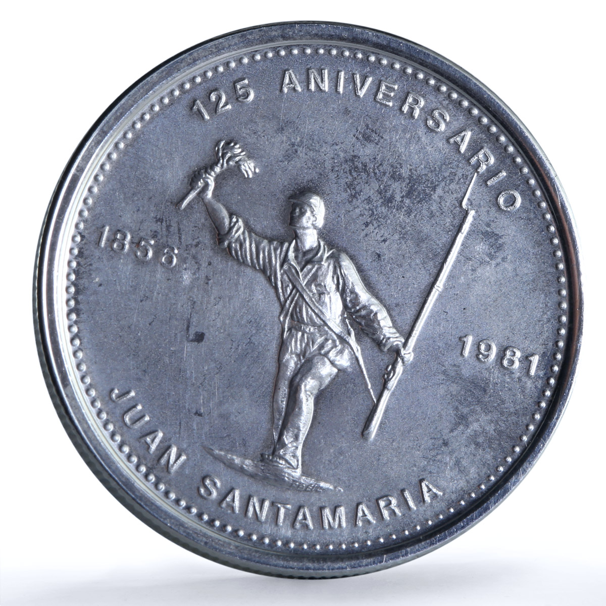 Costa Rica 300 colones Santamaria KM-207 History Anniversary silver coin 1981