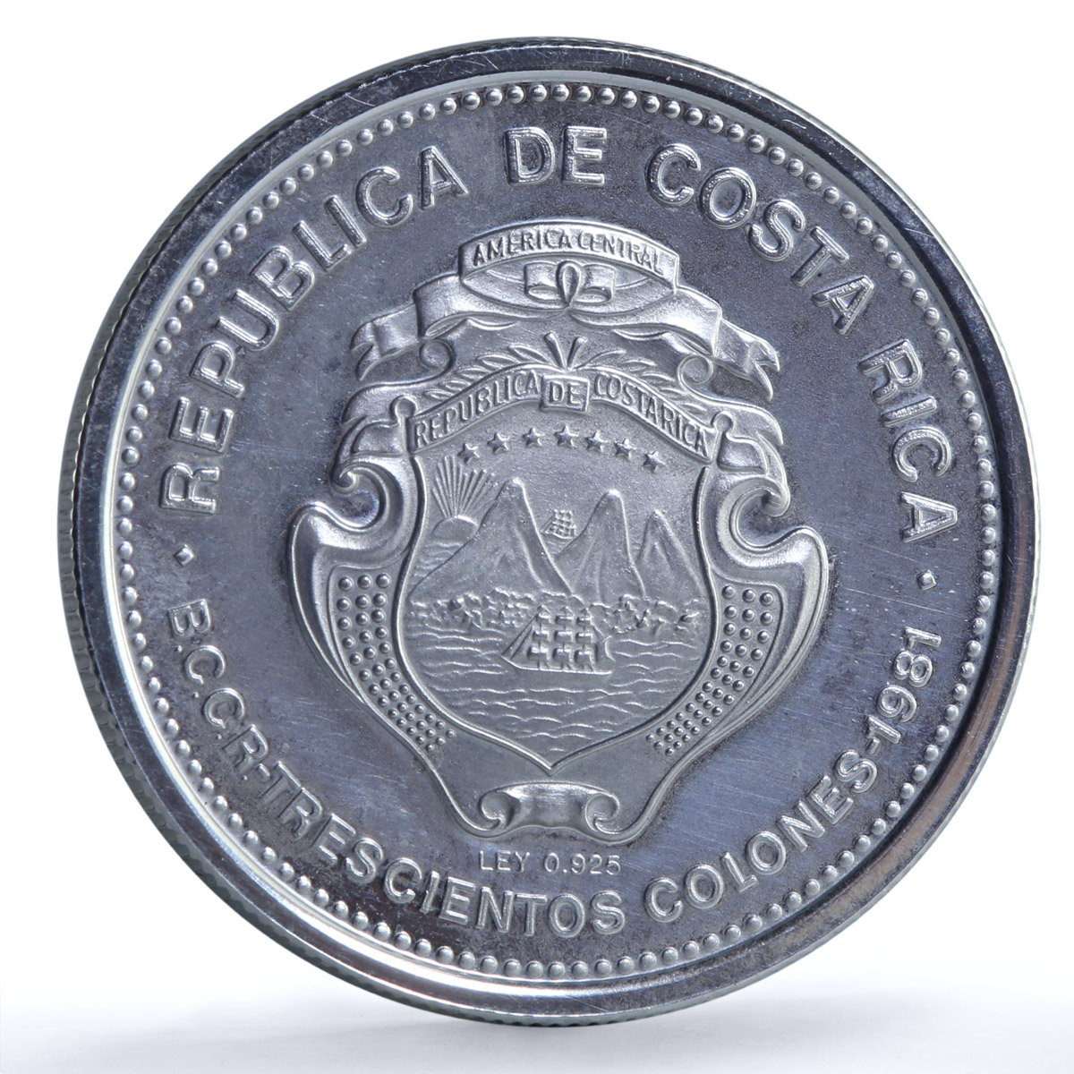 Costa Rica 300 colones Santamaria KM-207 History Anniversary silver coin 1981