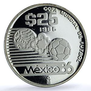 Mexico 25 pesos Football World Cup 1986 KM-503 Sports proof silver coin 1985