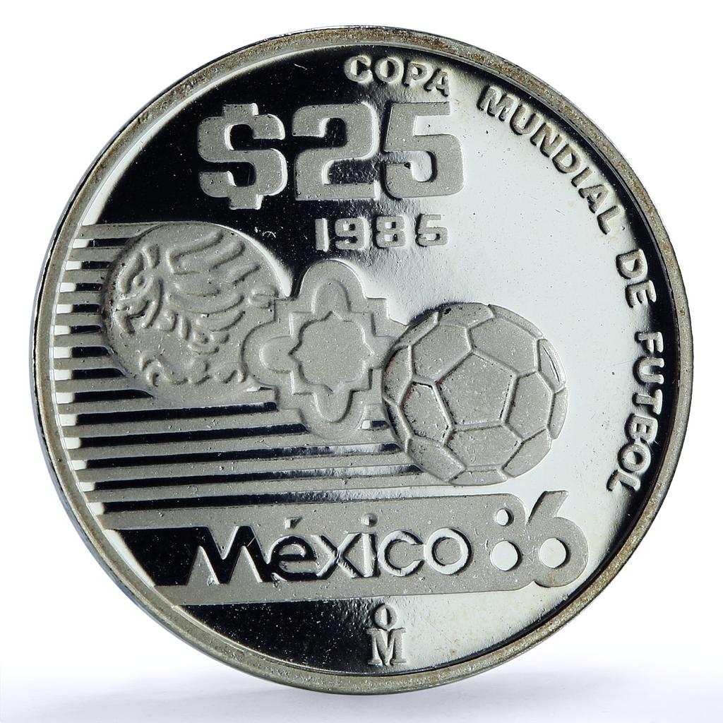 Mexico 25 pesos Football World Cup 1986 KM-503 Sports proof silver coin 1985