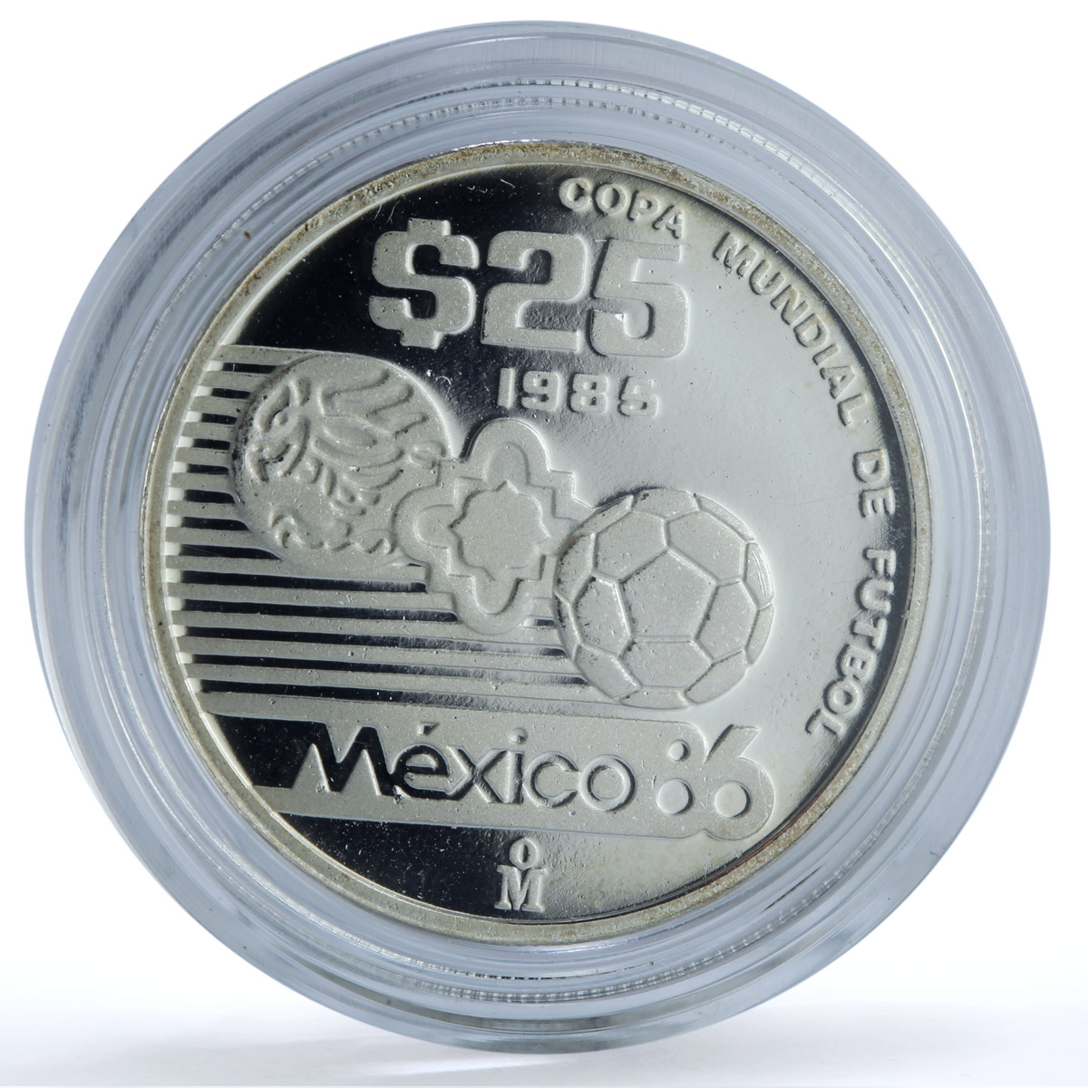 Mexico 25 pesos Football World Cup 1986 KM-503 Sports proof silver coin 1985