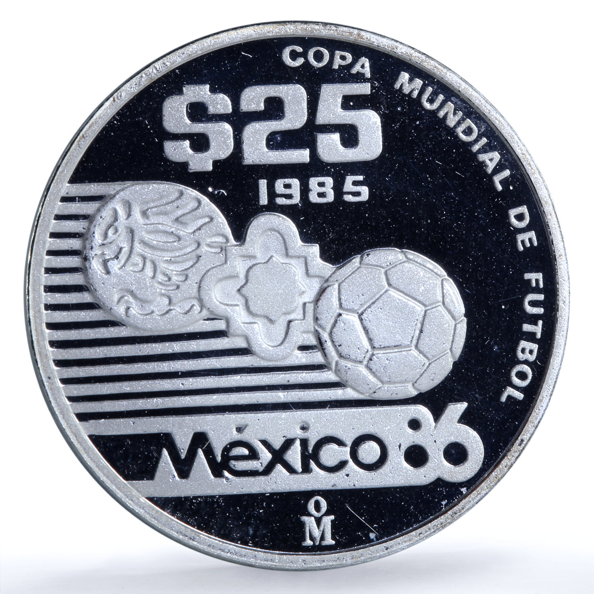 Mexico 25 pesos Football World Cup 1986 KM-503 Sports proof silver coin 1985