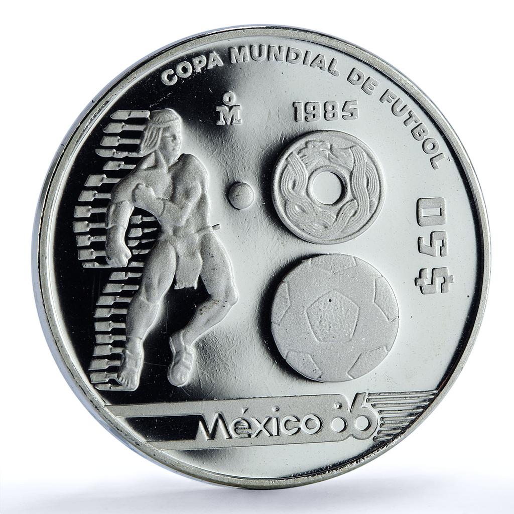 Mexico 50 pesos Football World Cup 1986 KM-504 Sports proof silver coin 1985 Mexico 50 pesos Football World Cup 1986 KM-504 Sports proof silver coin 1985