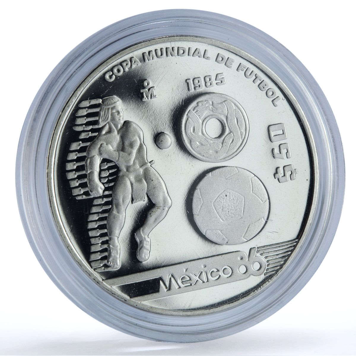 Mexico 50 pesos Football World Cup 1986 KM-504 Sports proof silver coin 1985 Mexico 50 pesos Football World Cup 1986 KM-504 Sports proof silver coin 1985