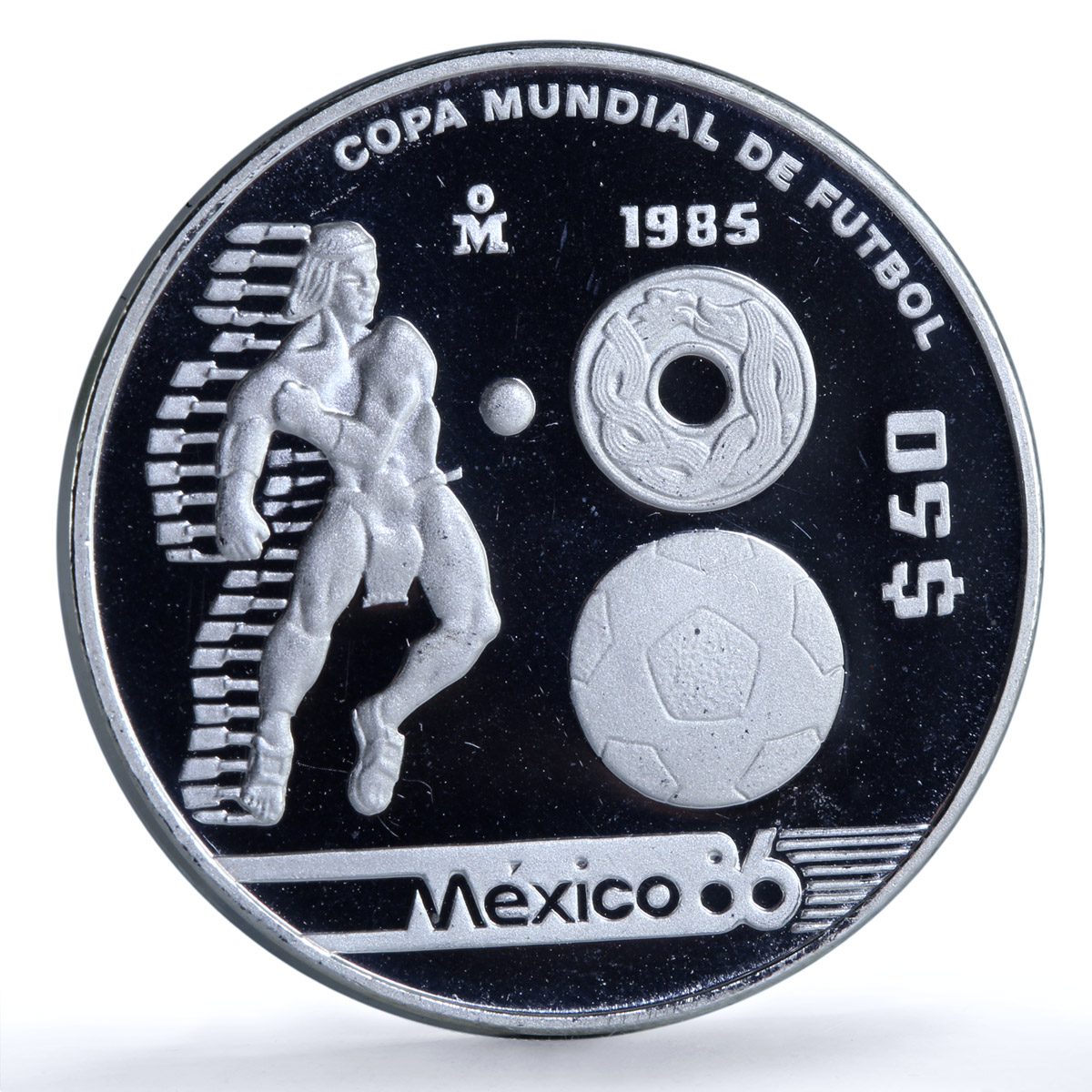 Mexico 50 pesos Football World Cup 1986 KM-504 Sports proof silver coin 1985 Mexico 50 pesos Football World Cup 1986 KM-504 Sports proof silver coin 1985