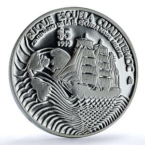 Mexico 5 pesos Cuauhtemoc KM-635 Navy School Ship Clipper proof silver coin 1999