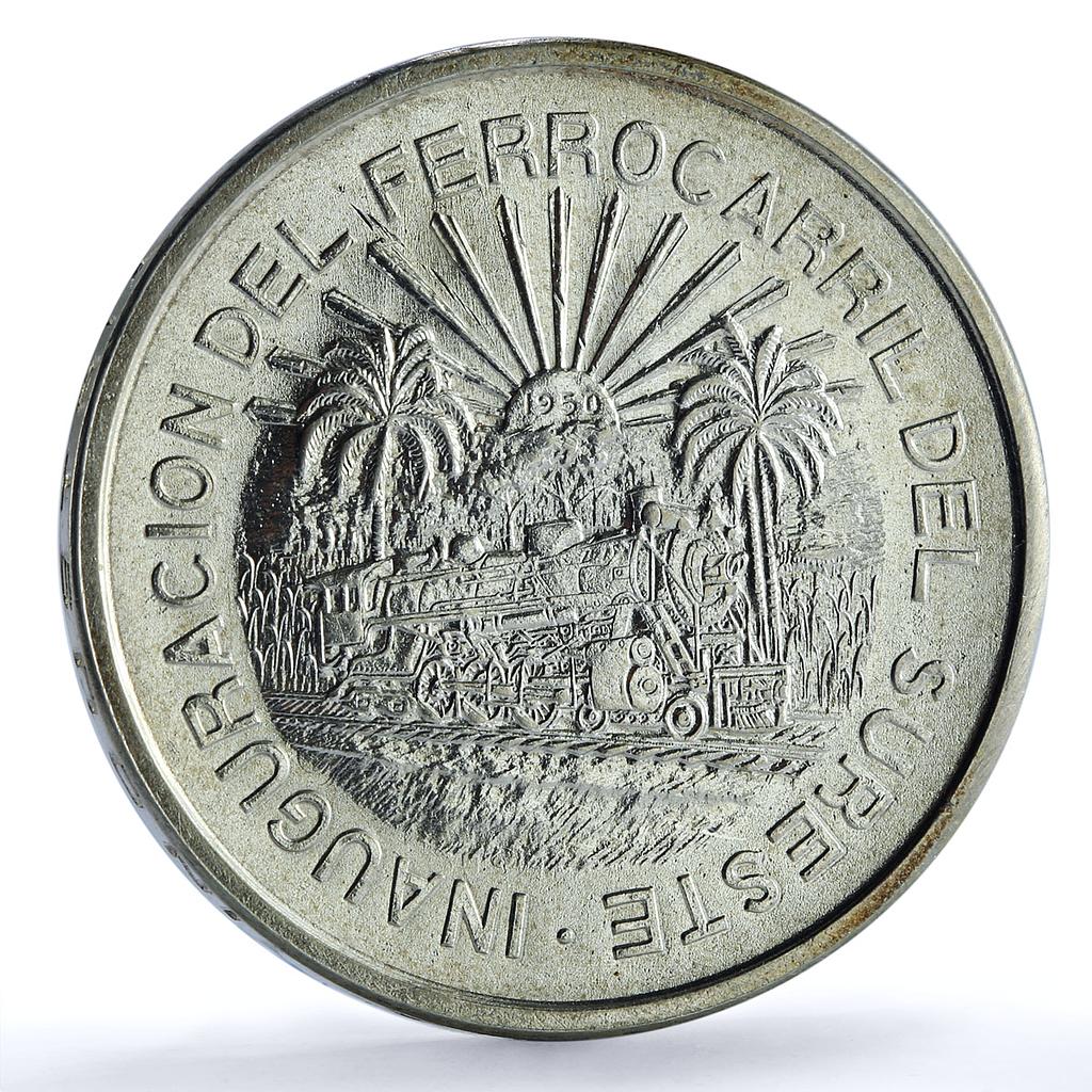 Mexico 5 pesos Opening Southern Railroad KM-466 Train silver coin 1950