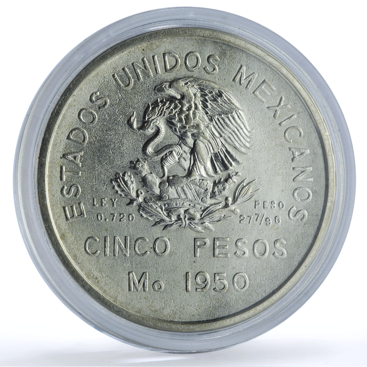 Mexico 5 pesos Opening Southern Railroad KM-466 Train silver coin 1950