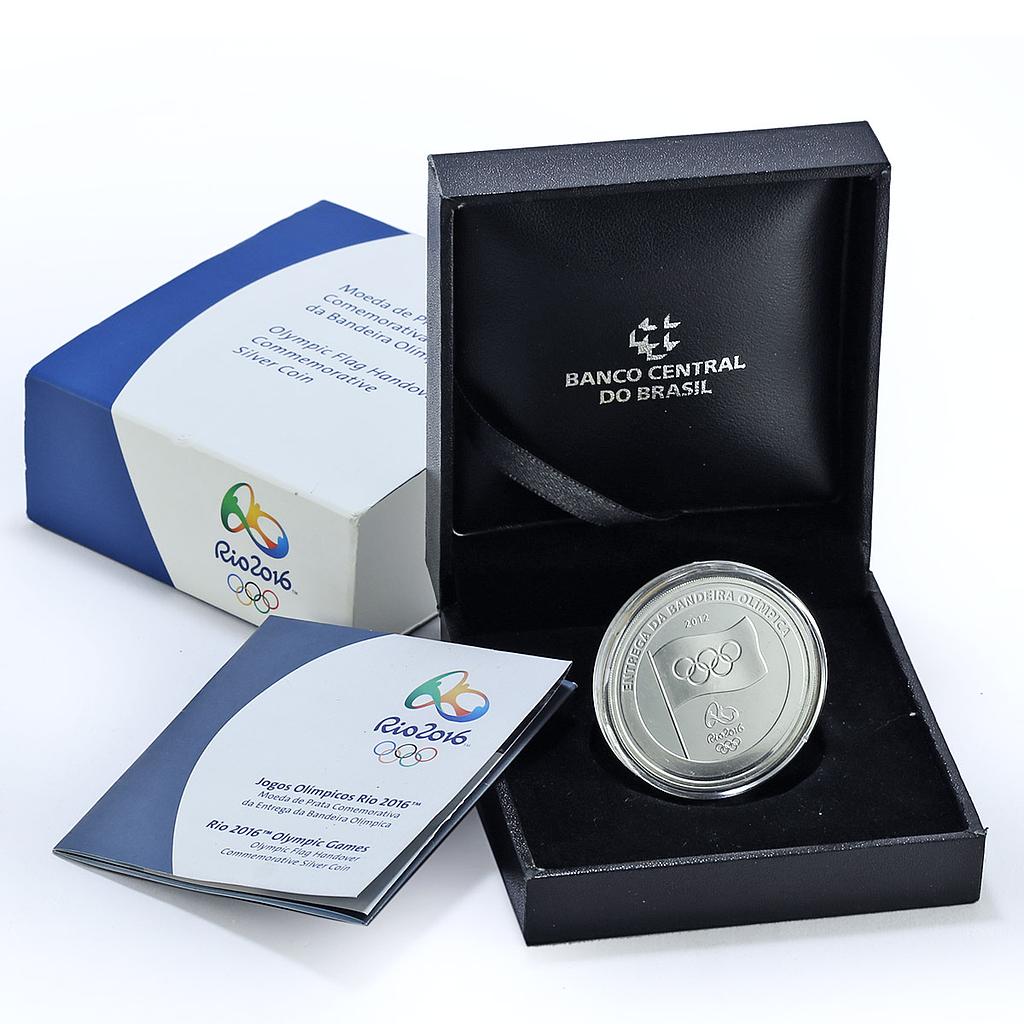 Brazil 5 reais Rio Olympics Flag Handover KM-680 Sports proof silver coin 2012