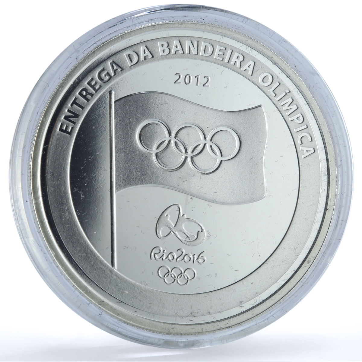 Brazil 5 reais Rio Olympics Flag Handover KM-680 Sports proof silver coin 2012