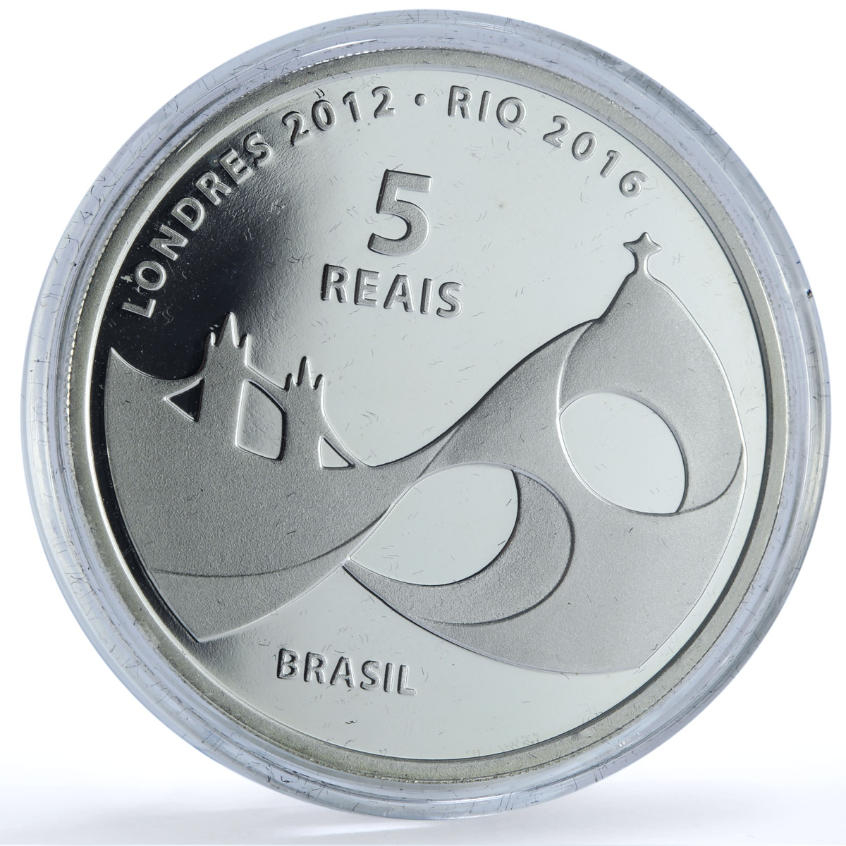 Brazil 5 reais Rio Olympics Flag Handover KM-680 Sports proof silver coin 2012
