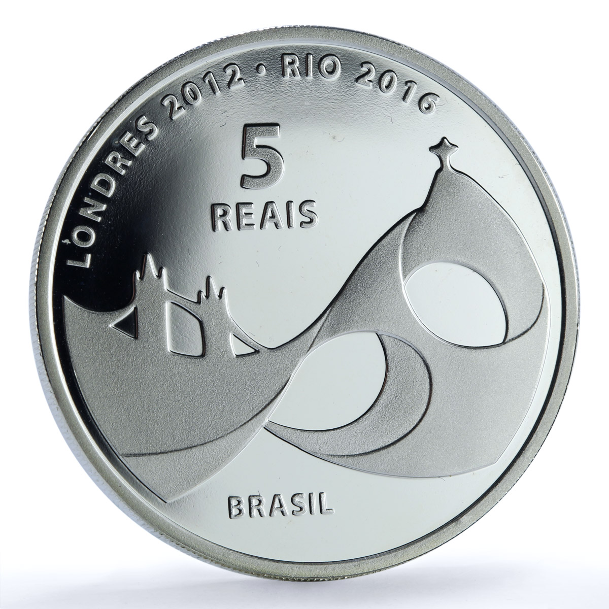 Brazil 5 reais Rio Olympics Flag Handover KM-680 Sports proof silver coin 2012
