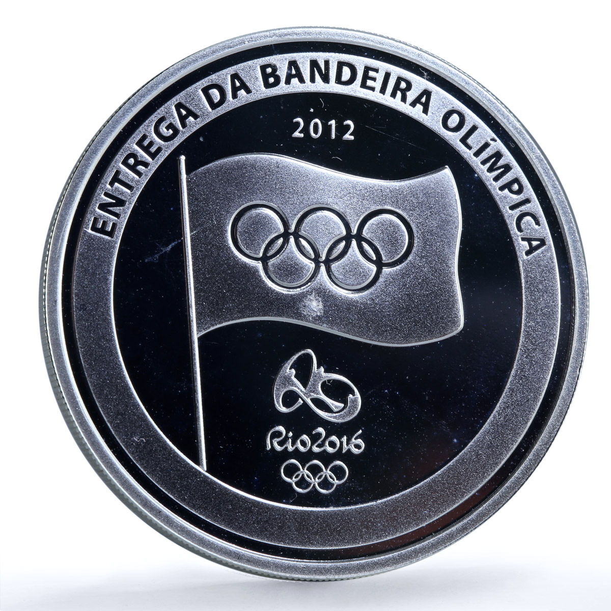 Brazil 5 reais Rio Olympics Flag Handover KM-680 Sports proof silver coin 2012