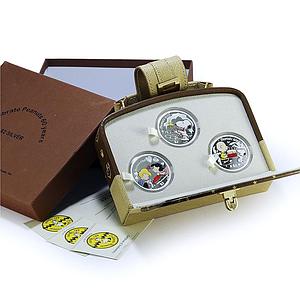 Niue 2 dollars x 3 Set Peanuts Snoopy Anniversary Cartoons Dog silver coins 2010
