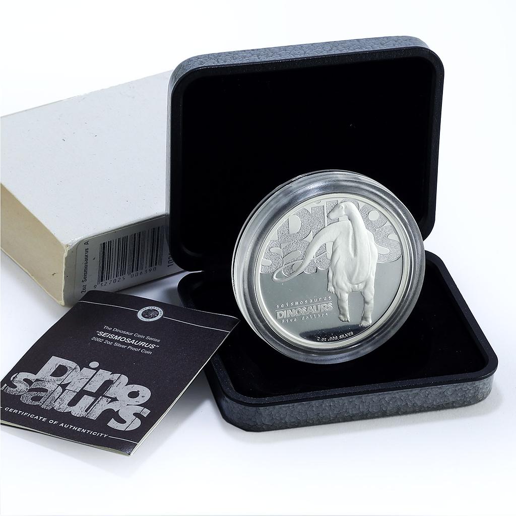 Tuvalu 5 dollars Seismosaurus KM-52 Fauna Dinosaurs 2 oz proof silver coin 2002