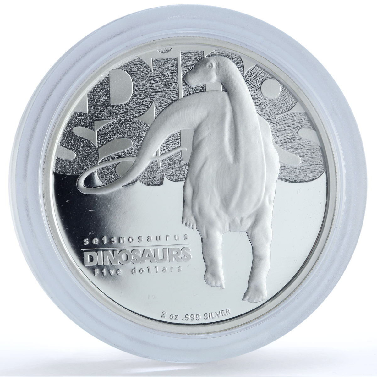 Tuvalu 5 dollars Seismosaurus KM-52 Fauna Dinosaurs 2 oz proof silver coin 2002