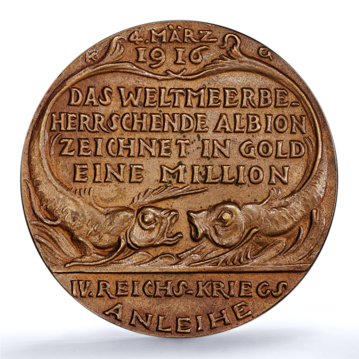 Germany Empire SMS Mowe Return Kienast-175 WWI Two Fish MS 63 bronze medal 1963