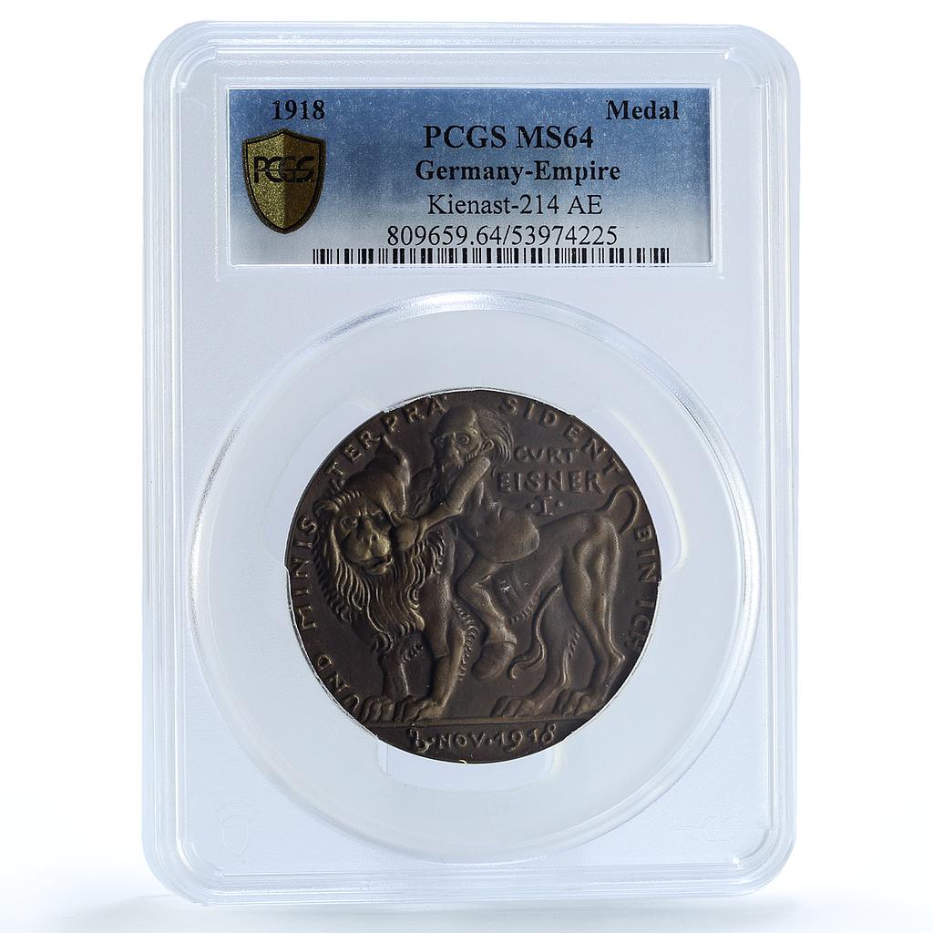 Germany Empire Kurt Eisner Bavaria Kienast-214 MS 64 PCGS bronze medal 1918