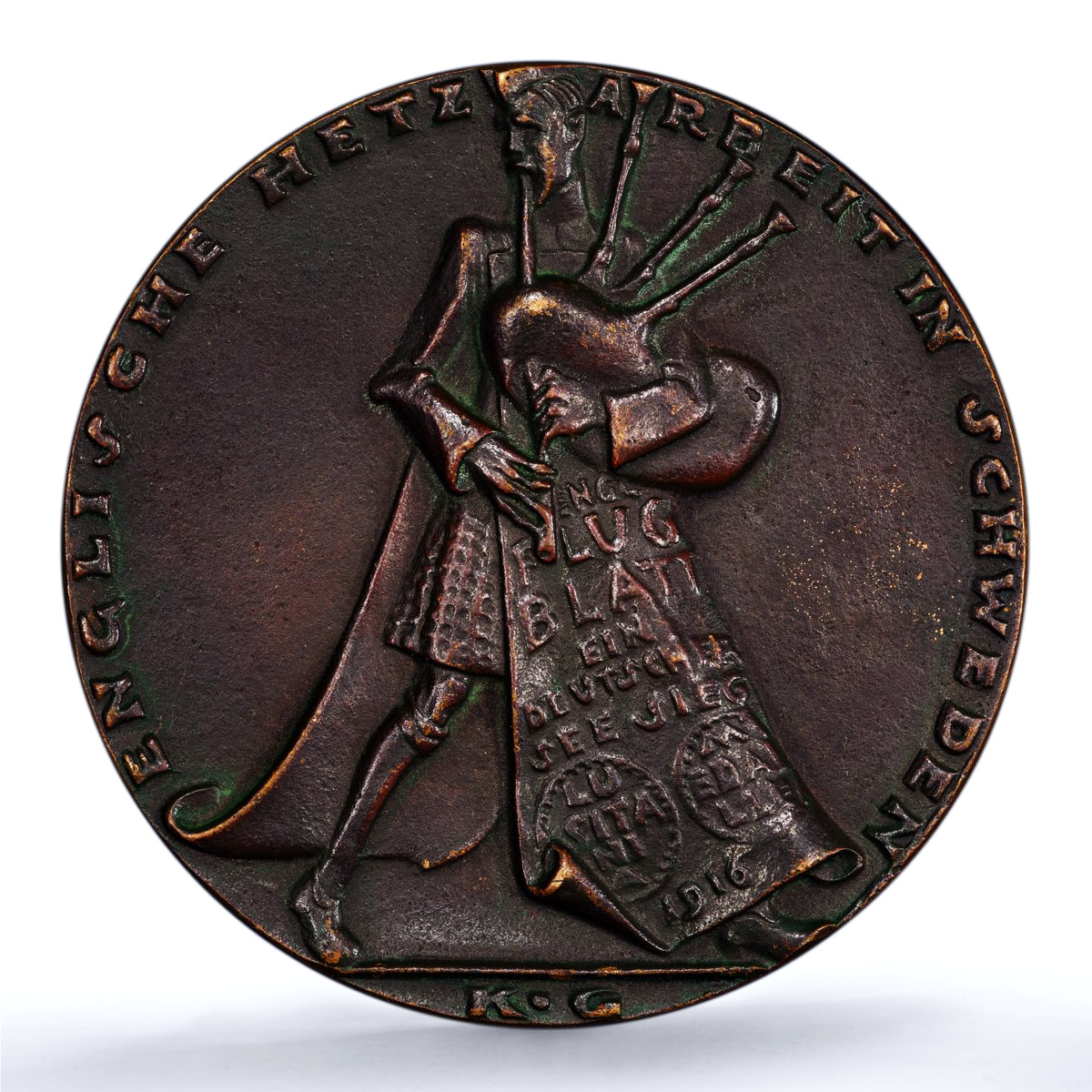 Germany Empire Swedish English Propaganda Kienast-156A MS 62 PCGS AE medal 1916