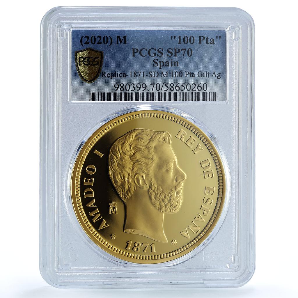 Spain Amadeo I 100 Pesetas Restrike 1871 SP 70 PCGS silver coin 2020