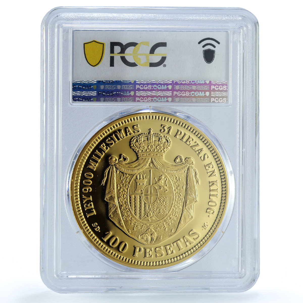 Spain Amadeo I 100 Pesetas Restrike Replica 1871 SP 70 PCGS silver token 2020