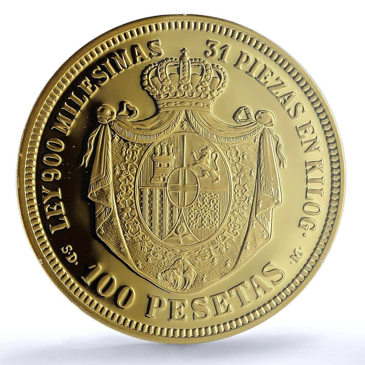 Spain Amadeo I 100 Pesetas Restrike Replica 1871 SP 70 PCGS silver token 2020