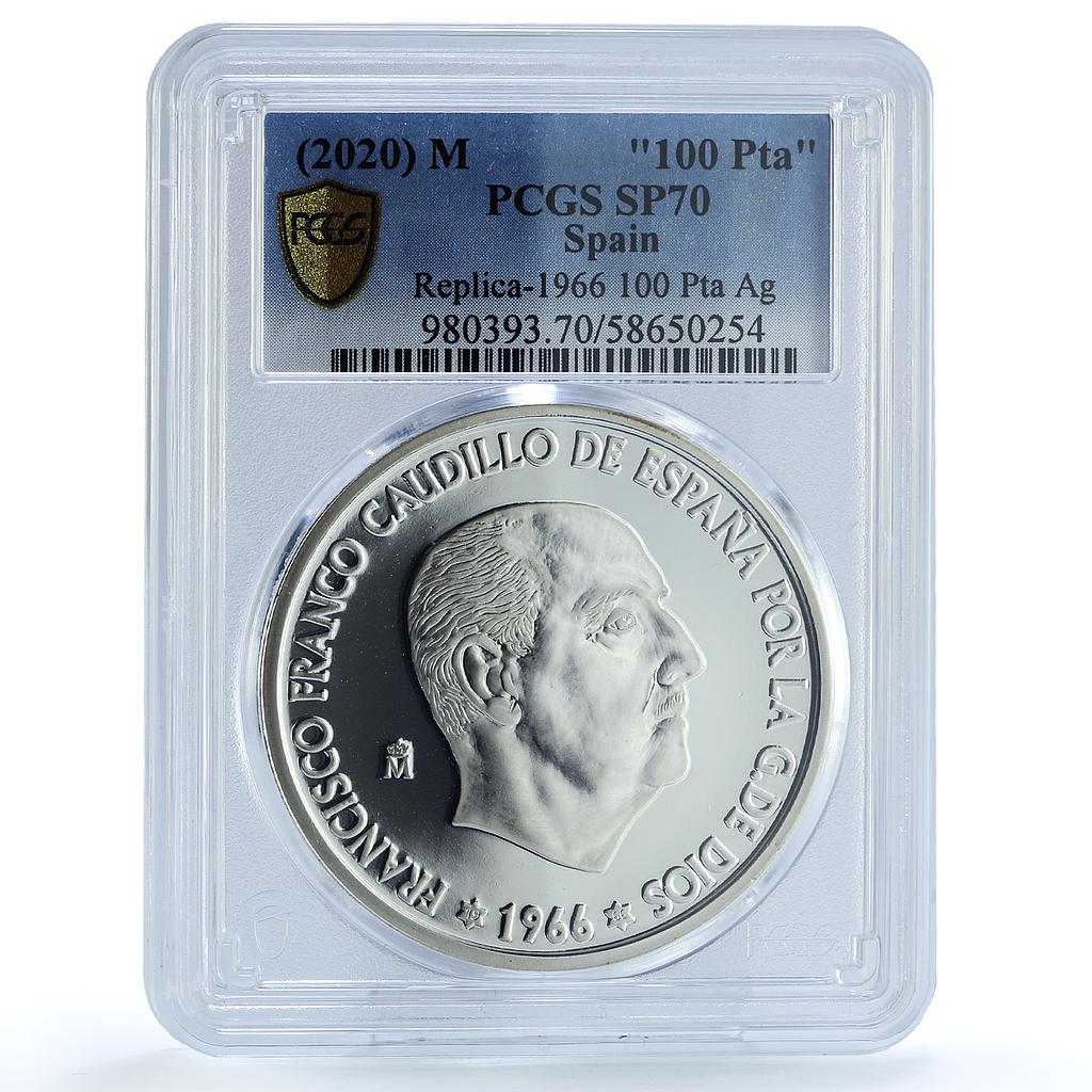 Spain Francisco Franco 100 Pesetas 1966 Restrike SP 70 PCGS silver coin 2020 Spain Francisco Franco 100 Pesetas 1966 Restrike SP 70 PCGS silver coin 2020
