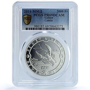Gabon 2000 francs Cancer KM-58 Zodiac Signs PR 69 PCGS silver coin 2014