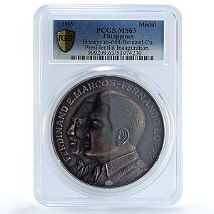 Philippines Marcos Lopez Inauguration Honeycutt-663 MS63 PCGS bronzed medal 1969