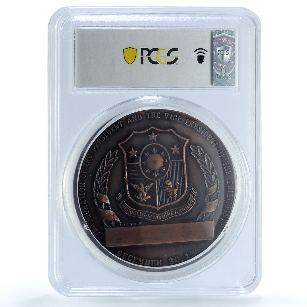 Philippines Marcos Lopez Inauguration Honeycutt-663 MS63 PCGS bronzed medal 1969