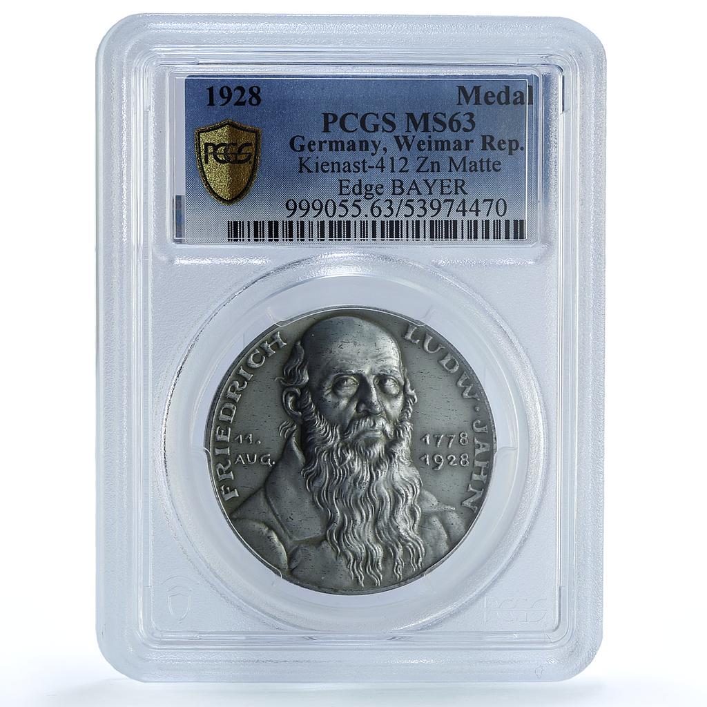 Germany Weimar Friedrich Ludw. Jahn Kienast-412 Goetz MS 63 PCGS zinc medal 1928
