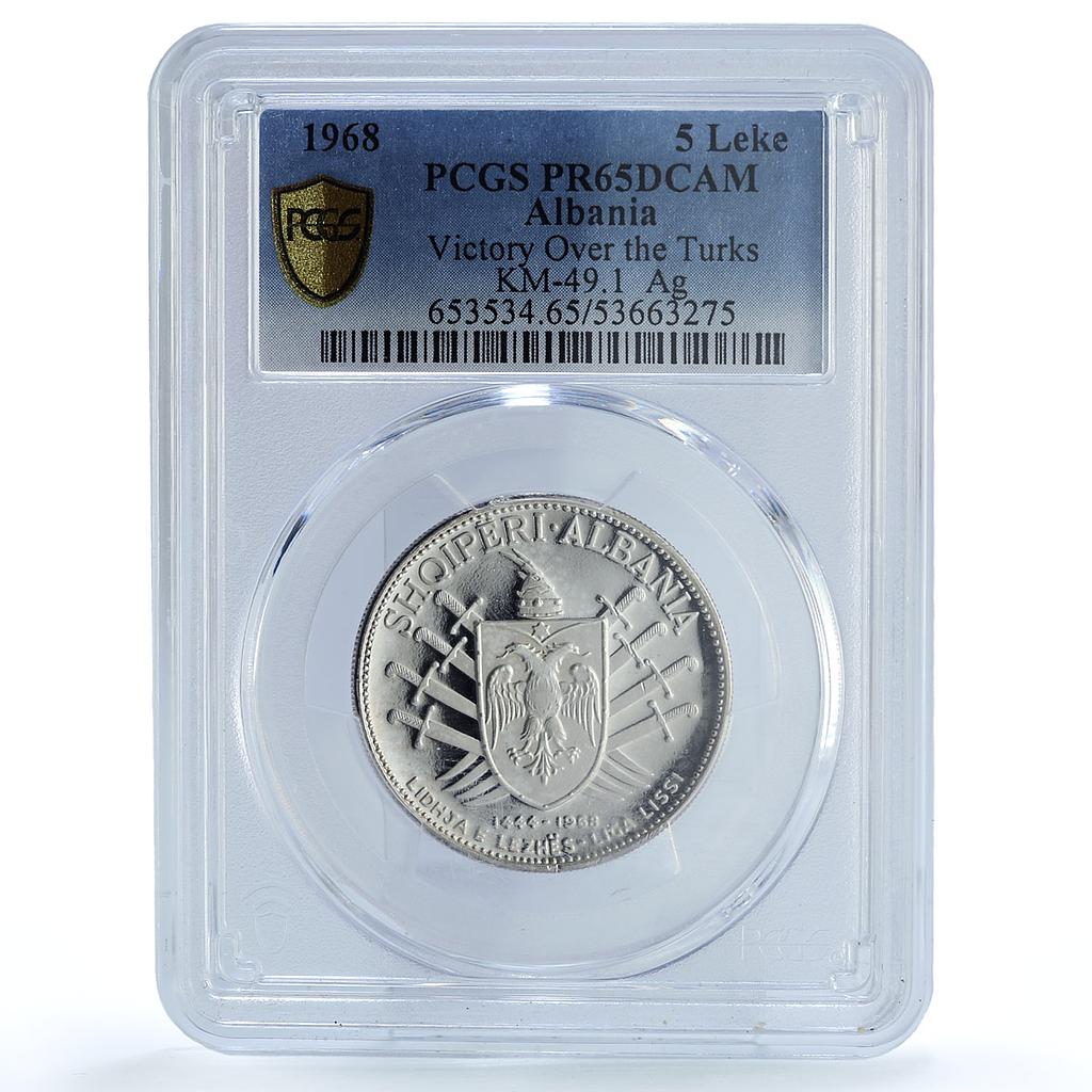 Albania 5 leke League of Lezhe Skanderbeg KM-49.1 PR 65 PCGS silver coin 1968 Albania 5 leke League of Lezhe Skanderbeg KM-49.1 PR 65 PCGS silver coin 1968