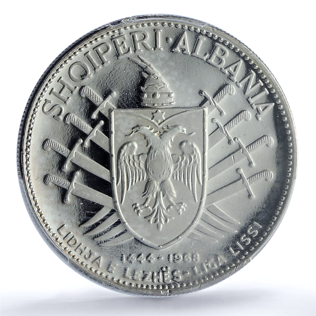 Albania 5 leke League of Lezhe Skanderbeg KM-49.1 PR 65 PCGS silver coin 1968 Albania 5 leke League of Lezhe Skanderbeg KM-49.1 PR 65 PCGS silver coin 1968
