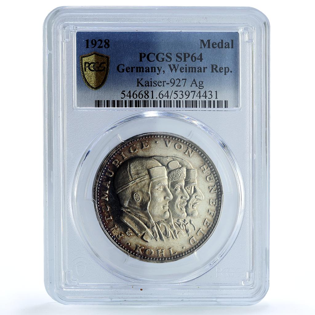 Germany Transatlantic Flight Bremen Kaiser-927 Plane SP 65 PCGS Ag medal 1928