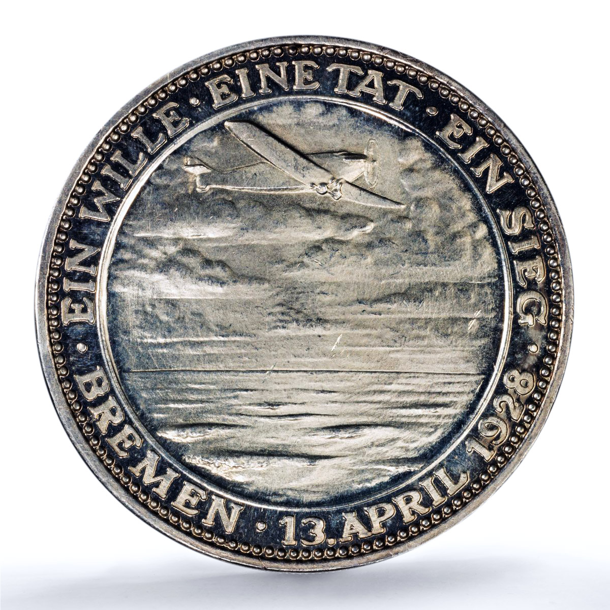 Germany Transatlantic Flight Bremen Kaiser-927 Plane SP 65 PCGS Ag medal 1928