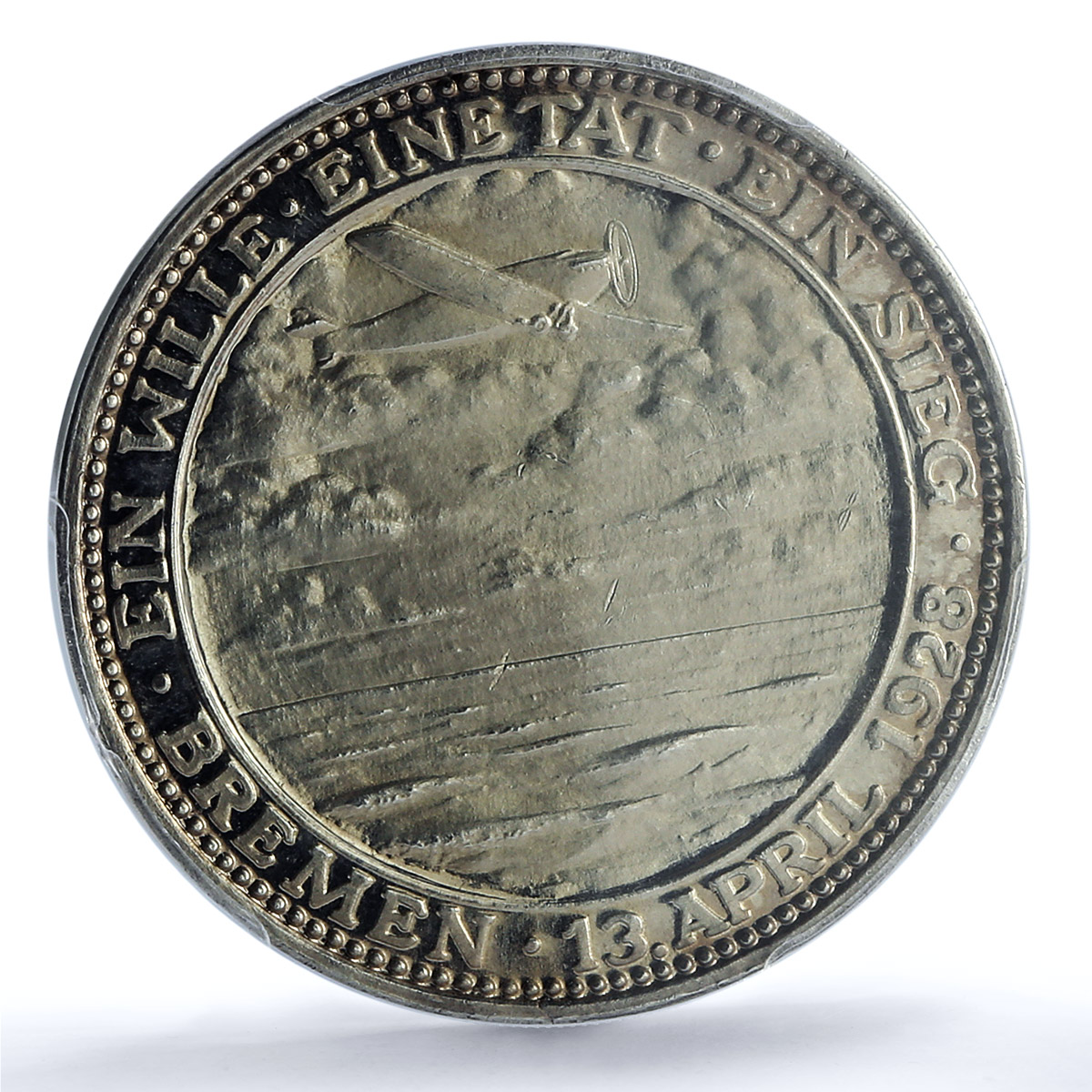 Germany Transatlantic Flight Bremen Kaiser-927 Plane SP 65 PCGS Ag medal 1928