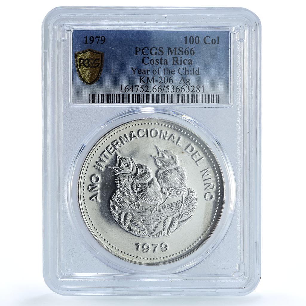 Costa Rica 100 colones Year Child KM-206 UNICEF Bird MS 66 PCGS silver coin 1979 Costa Rica 100 colones Year Child KM-206 UNICEF Bird MS 66 PCGS silver coin 1979